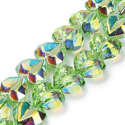 Лайм Гальванизируйте прозрачное стекло бисер нитей, сердце, граненые, с покрытием AB цвета, с половиным покрытием, желто-зеленые, 15x13x8.5 мм, отверстие : 1 мм, около 50 шт / нитка, 23.62 дюйм (60 см)