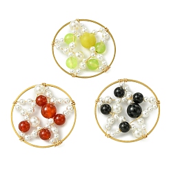 Золотой 3 шт. 3 стили натуральный сердолик (окрашенный и нагретый) и черный оникс (окрашенный и нагретый) и обсидиан и окрашенный малайзийский нефрит и лимонный нефрит и подвески из ракушек, латунное кольцо с подвесками в виде пентаграммы, золотые, 35x8 мм, 1 шт / стиль