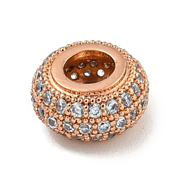 Розовое Золото Латунные микропаве из прозрачного кубического циркония, рондель, розовое золото , 8.5x4.5 мм, отверстие : 3.8 мм