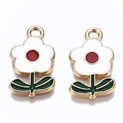 Белый Экологически чистые подвески из цинкового сплава, с эмалью, цветок, без кадмия, без никеля и без свинца, золотые, белые, 19.5x11x2.5 мм, отверстие : 2 мм