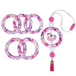 (52) Непрозрачная лаванда 5 шт. кольцо из экологически чистого пищевого силикона фокусные бусины, красочный, 65x9.5 мм, отверстие : 3 мм, внутренний диаметр: 44 мм