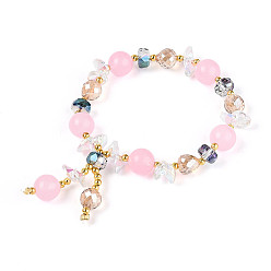 Халцедон Браслеты с подвесками из натурального халцедона и стеклянных бусин, стрейч браслеты, с латунной бисера, внутренний диаметр: 2 дюйм (5~5.2 см)