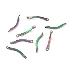 Rainbow Color Ion Plating(IP) 304 Stainless Steel Connector Charms, Curved Bar Links, Rainbow Color, 15x2x2.5mm, Hole: 1mm