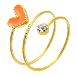 Оранжевый Ионное покрытие (ip) 304 кольца из нержавеющей стали с микропаве из кубического циркония для женщин, с эмалевым сердечком, реальный 14 k позолоченный, оранжевые, внутренний диаметр: 17.6 мм