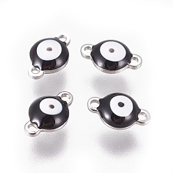 Черный 304 соединительные звенья эмалированные нержавеющие, плоские круглые с сглаза, цвет нержавеющей стали, чёрные, 9.5x6x3.5 мм, отверстие : 1.2 мм