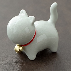 Floral White Ceramic Cat Figurines with Bell, for Home Office Desktop Decoration, Floral White, 70x33x56mm