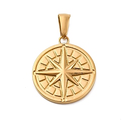 Золотой 304 подвески из нержавеющей стали, ионное покрытие (ip), плоский круглый со звездными подвесками, золотые, 23x20x3 мм, отверстие : 7x3.5 мм