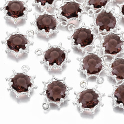 Кокосово-Коричневый Граненые подвески стекла, с элементами из экологически чистого сплава, без кадмия, без никеля и без свинца, граненые, цветок, серебряные, кокосового коричневый, 15x13x4 мм, отверстие : 1.6 мм