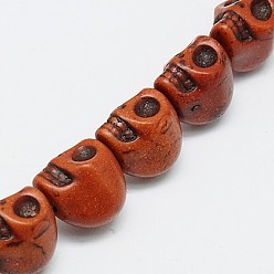 Сиена Синтетических нитей бирюзовые бусы, окрашенные, череп, цвет охры, 12x10x11 мм, Отверстие : 1 мм , около 506 шт / 1000 г