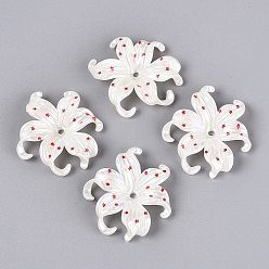 Красный CCB пластиковые шарики, цветок ириса со звездой, красные, 40~40.5x44~45x9~10 мм, отверстие : 2.8 мм