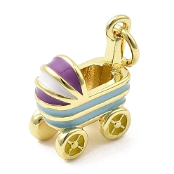 Сине-фиолетовый Латунь эмаль прелести, Детские коляски, стойки покрытие, долговечный, без кадмия и без свинца, реальный 18 k позолоченный, с целью перехода в кольце, синий фиолетовый, 13x12x6 мм, отверстие : 3 мм