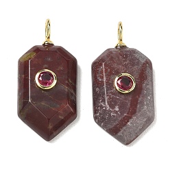 Línea Roja Jaspe Colgantes de jaspe veteado rojo natural, con micro latón allanan circonio cúbico, encanto hexagonal, facetados, chapado en rack, larga duración plateado, sin plomo y el cadmio, real 18 k chapado en oro, 32x15x6.5 mm, agujero: 4 mm