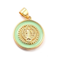 Mixed Color Brass Enamel Pendants, Cadmium Free & Lead Free, Long-Lasting Plated, Flat Round, Real 18K Gold Plated, Mixed Color, 18x16x2.5mm, Hole: 4.5x3.5mm