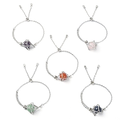 Платина Браслеты из смешанного натурального сердолика, ляпис-лазури, зеленого авантюрина и розового кварца, браслеты-мешочки из латуни в стиле макраме с ромбами, для женщин, платина, внутренний диаметр: 3/4~2-5/8 дюйм (1.9~6.6 см)