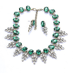 Синий Циркон Сплава горный хрусталь комплектов ювелирных изделий, включают серьги и ожерелья, овальные, синий циркон, 430 мм