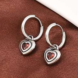 Красный 316 серьги-кольца из хирургической нержавеющей стали, с кубического циркония, старинное серебро и цвет нержавеющей стали, красные, 22x10 мм