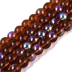 Седло Коричневый Прозрачные стеклянные бусины гальваническим пряди, круглые, с покрытием цвета радуги, с половиным покрытием, седло коричневый, 6~6.5 мм, отверстие : 0.8~1 мм, около 67~72 шт / нитка, 14.57~15.35 дюйм (37~39 см)