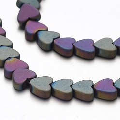 (966) Внутренний цвет Кристалл / Лиловато-лиловый на подкладке Гальванизировать немагнитных синтетический гематит бисер пряди, матовые, сердце, с покрытием разноцветным, 6x6x2 мм, отверстие : 1 мм, около 80 шт / нитка, 15.7 дюйм