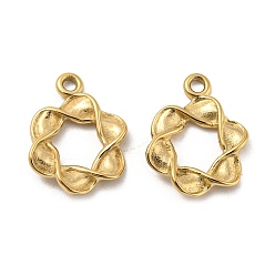 Plaqué 14K Or Véritable Pendentifs en acier inoxydable, charme de fleur, réel 304 k plaqué or, 14mm, Trou: 16x11.5x2mm