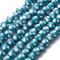 чирок Бусины лэмпворк , круглый в горошек, зелено-синие, 8~9x7~8 мм, отверстие : 1.8 мм, около 45 шт / нитка, 12.99'' (33 см)