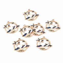 Синий Подвески из экологически чистого сплава с эмалью, без кадмия и без свинца и без никеля, золотой свет, кольцо с краном, синие, 29x32x1.5 мм, отверстие : 1.8 мм