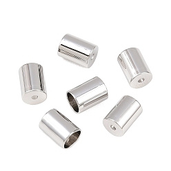 Real Platinum Plated SHEGRACE Brass Cord Ends, Column, Cadmium Free & Nickel Free & Lead Free, Real Platinum Plated, 7x5mm, Hole: 1.4mm, Inner Diameter: 4.4mm