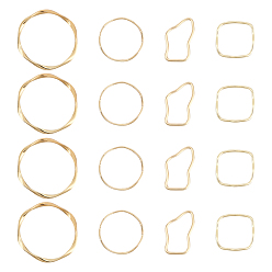 Golden 32Pcs 4 Style Alloy Linking Rings, Irregular & Ring & Rhombus, Golden, 8pcs/style