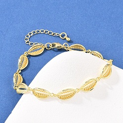 Настоящее золото 18K Женские браслеты-цепочки из латуни в форме ракушек каури, стойки покрытие, долговечный, без свинца и без кадмия, реальный 18 k позолоченный, 8 дюйм (20.2 см)