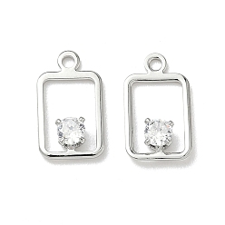 Платинированный Прямоугольные подвески из латуни с микропаве из кубических цирконий, без никеля , Реальная платина, 12x7x2.5 мм, отверстие : 1.2 мм