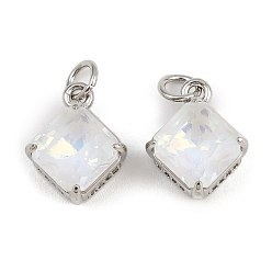 Платина Кулон из циркония, ромб прелести, со стеклом и прыжковым кольцом, стойки покрытие, без свинца и без кадмия, долговечный, платина, 13.5x11x6.5 мм, отверстие : 3.4 мм