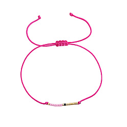 Темно-Розовый Стеклянные бусины плетеные браслеты из бисера, Регулируемые браслеты из плетеного нейлонового шнура для женщин, колонка, темно-розовыми, 11.02 дюйм (28 см)