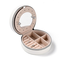 Белый Шкатулка из искусственной кожи, Небольшой дорожный органайзер для хранения ювелирных изделий для ожерелья, Браслеты, кольца серьги, колонка, белые, 11.1x10.6x5.4 см