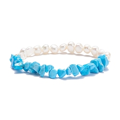 Говлит Эластичный браслет из синтетической говлитовой крошки и натурального жемчуга для женщин, внутренний диаметр: 1-7/8 дюйм (4.9 см)