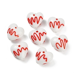 Белый Бусины лэмпворк , сердце с сердечным приступом, белые, 15.5~16x16~16.5x11.5~12 мм, отверстие : 1.5~1.6 мм
