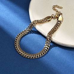 Настоящее золото 18K Ионное покрытие (ip) 304 браслеты из нержавеющей стали, двойная кубинская цепочка с звеньями для мужчин, реальный 18 k позолоченный, 7-1/2 дюйм (19.1 см)