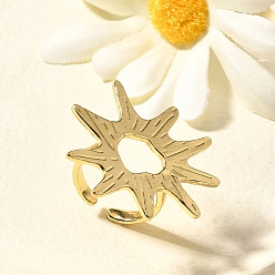 Настоящее золото 18K Латунные кольца-манжеты для женщин, солнце, стойки покрытие, долговечный, без свинца и без кадмия, реальный 18 k позолоченный, 33.5x35 мм, внутренний диаметр: 18 мм