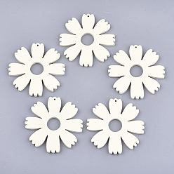 Светло-желтый Расписные деревянные подвески, цветок, светло-желтый, 49.5x49x3 мм, отверстие : 1 мм