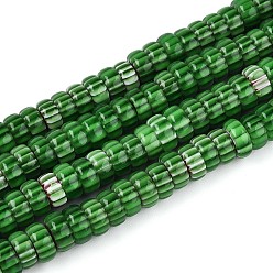 Зеленый Ручной работы тысячецветник стеклянные бусины нитки, баррель, зелёные, 7.5~9x4 мм, отверстие : 1 мм, около 95~97 шт / нитка, 14.76~14.96'' (37.5~38 см)