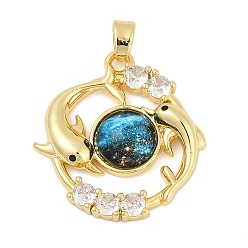 Fish Латунный микропаве, прозрачный кубический цирконий со стеклянными подвесками, без кадмия и без свинца, реальный 18 k позолоченный, рыба, 23.5x21.5x4 мм, отверстие : 5x2.5 мм