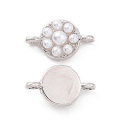 Платина Экологически чистые подвески из латуни с покрытием для стойки, с ABS имитации жемчуга, без кадмия и без свинца, долговечный, плоские круглые ссылки, платина, 8x14x4.5 мм, отверстие : 1.6 мм