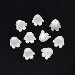Creamy White ABS Plastic Imitation Pearl Flower Bead Caps, 6-Petal, Creamy White, 11x10.5x9mm, Hole: 1.5mm