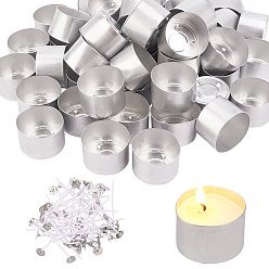 Silver DIY Butter Lamp Making Kits, with Candle Wick and Aluminum Candle Cups, Empty Case Containers, Silver, Cups: 37x25mm, 50pcs/box
