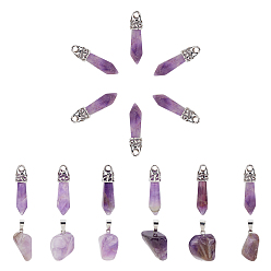 Mixed Stone 30Pcs 2 Style Natural Amethyst & Agate Pendants, with Platinum Tone Brass Findings, Bullet & Nuggets, 33x8mm, Hole: 3mm