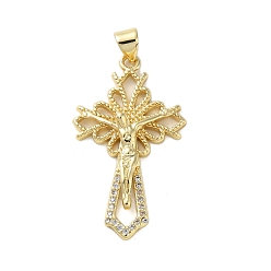 Настоящее золото 18K Латунные микро проложить кубического циркония подвески, без кадмия, без никеля и без свинца, крестик, реальный 18 k позолоченный, 33.5x19.5x4.5 мм, отверстие : 5x3.5 мм