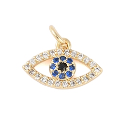 Настоящее золото 18K Стойки обшивки латунь кубического циркония подвески, с целью перехода в кольце, долговечный, без свинца и без кадмия, Злые чары глаз, реальный 18 k позолоченный, 10x15.5x3 мм, отверстие : 3 мм