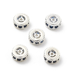 Серебро Латунные микро проложить кубического циркония бусы, долговечный, стойки покрытие, плоско-круглые, серебряные, 6x2.5 мм, отверстие : 0.8 мм