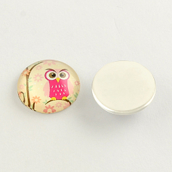 Mixed Color Cartoon Owl Pattern Flatback Half Round/Dome Glass Cabochons, for DIY Projects, Mixed Color, 25x6mm