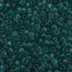 Verde azulado 8/0 transparentes perlas de cristal de la semilla, agujero redondo, colores esmerilado, rondo, cerceta, 3~4x2~3 mm, agujero: 0.8 mm, sobre 15000 unidades / libra