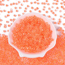 Коралловый Прозрачные внутри цветные стеклянные бусины, кубические, коралл, 3.8~4x3.6~4x3.6~4 мм, отверстие : 1.4~1.5 мм, Около 4090 шт / фунт