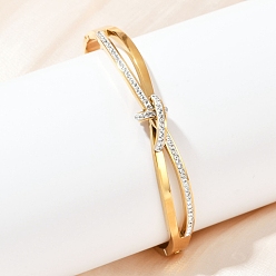 Золотой 201 браслеты из нержавеющей стали со стразами для женщин, золотые, 3/8 дюйм (0.9 см), внутренний диаметр: 2-3/8x2 дюйм (6x5.2 см)